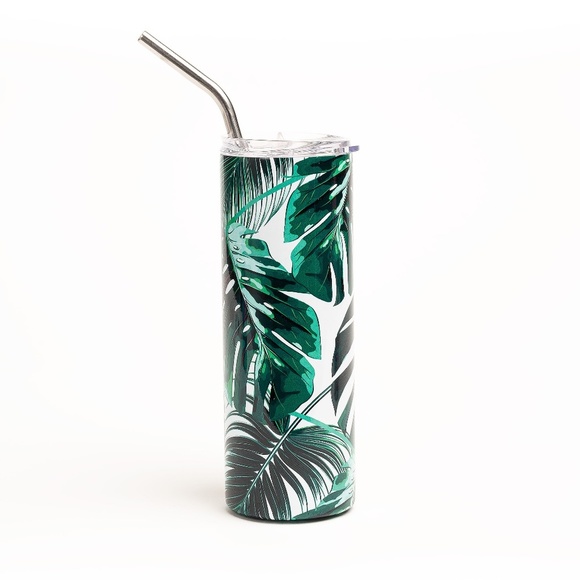 Leaves Print Tumbler Cup W/ Straw & Lid | 20 Oz - Picture 1 of 3